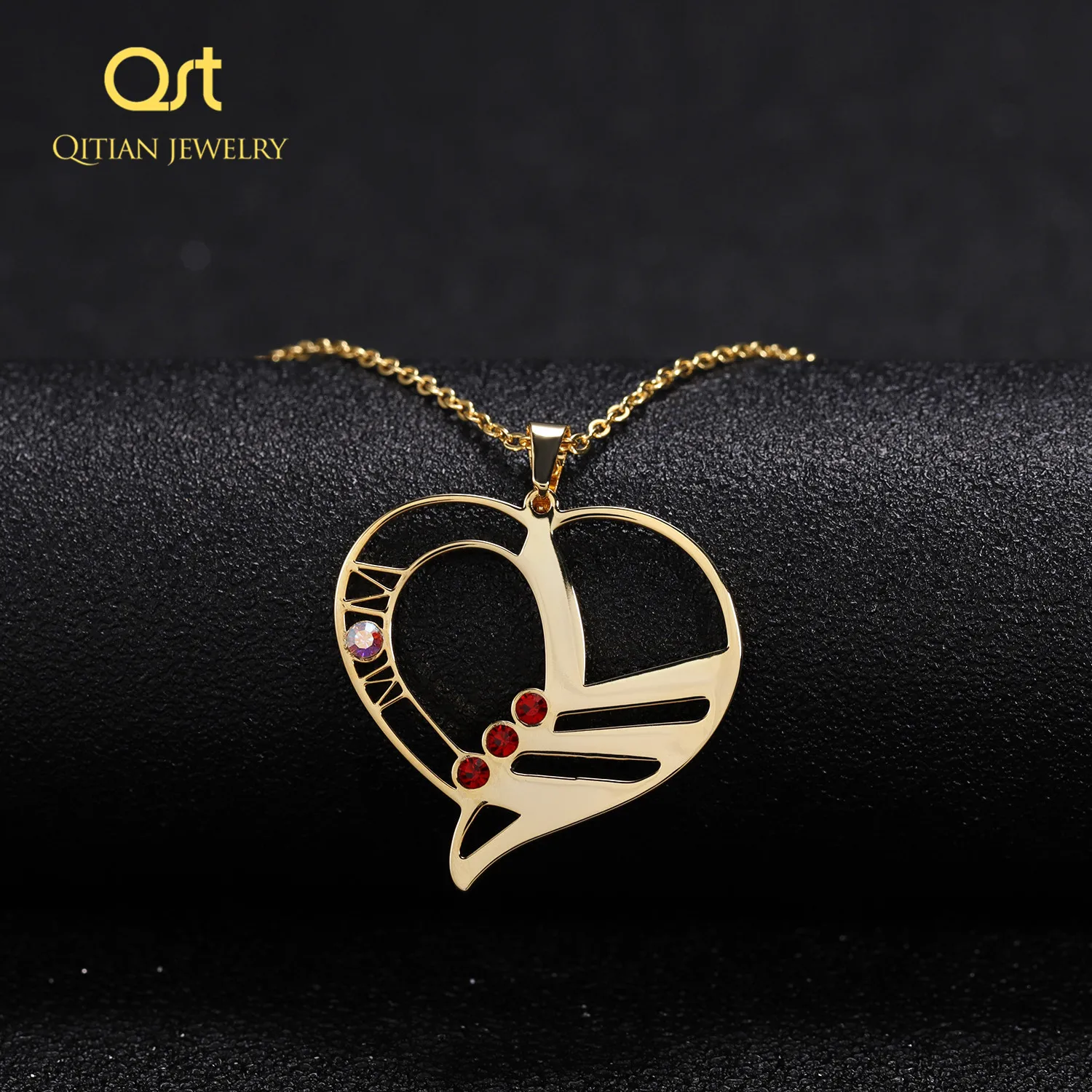 

Qitian Personalized Custom family love pendant With Birthstone Necklace Cutting and Engraving Name For Women Gift Jewelry