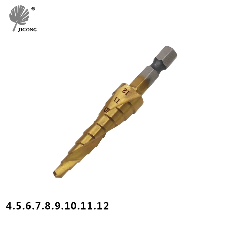 JIGONG 4-32mm The Pagoda Shape HSS Drilling Triangle Shank Metalworking High Speed Steel Step Drill Bit Hole Cutter Tools 3pcs