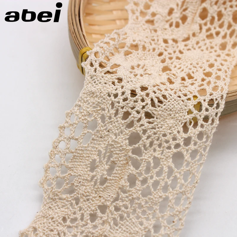 8.5cm wide 2yards/lot Knitted Cotton Lace Ribbon Beige Lace Trims DIY Wedding Scrapbook Craft Handmade Patchwork Cloth Ornaments