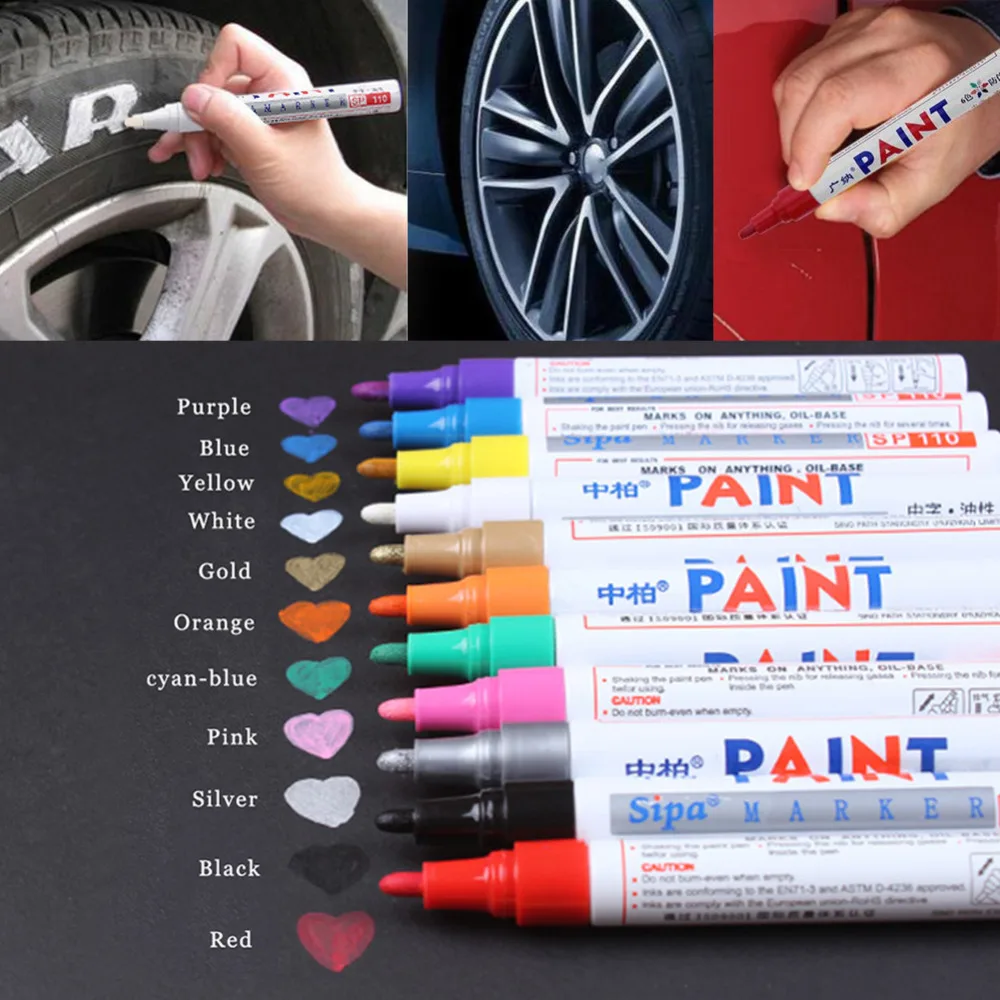 

Waterproof Paint Car Care Wheel Tire Pen Mark Auto Rubber Tyre Tread DIY Album Black Card Metal Permanent Paint Marker