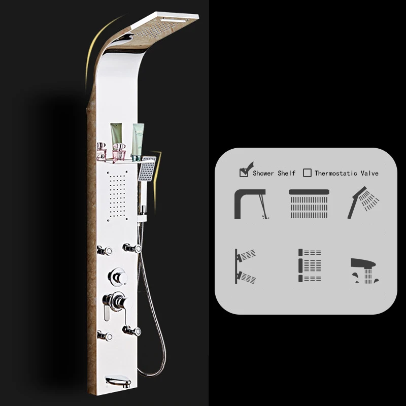 

Stainless Steel Rainfall Shower Panel Rain Massage System with Jets & Hand Shower, Thermostatic Multi Function, LED screen