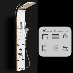 Stainless Steel Rainfall Shower Panel Rain Massage System with Jets & Hand Shower, Thermostatic Multi Function, LED screen