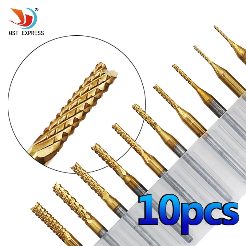 Qstexpress 10Pcs 1/8 \'\'0.8-3.175 Mm 0.6-1.5 Mm Pcb Boor Set Graveren Cutter Rotary cnc End Mill