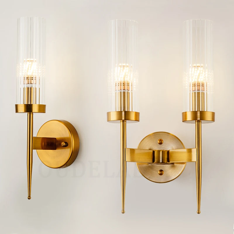 Gold LED Candlestick wall lamps Europe Metal Glass Lighting Fixtures Decor Hotel Bedroom Aisle Corridor Wall Sconce