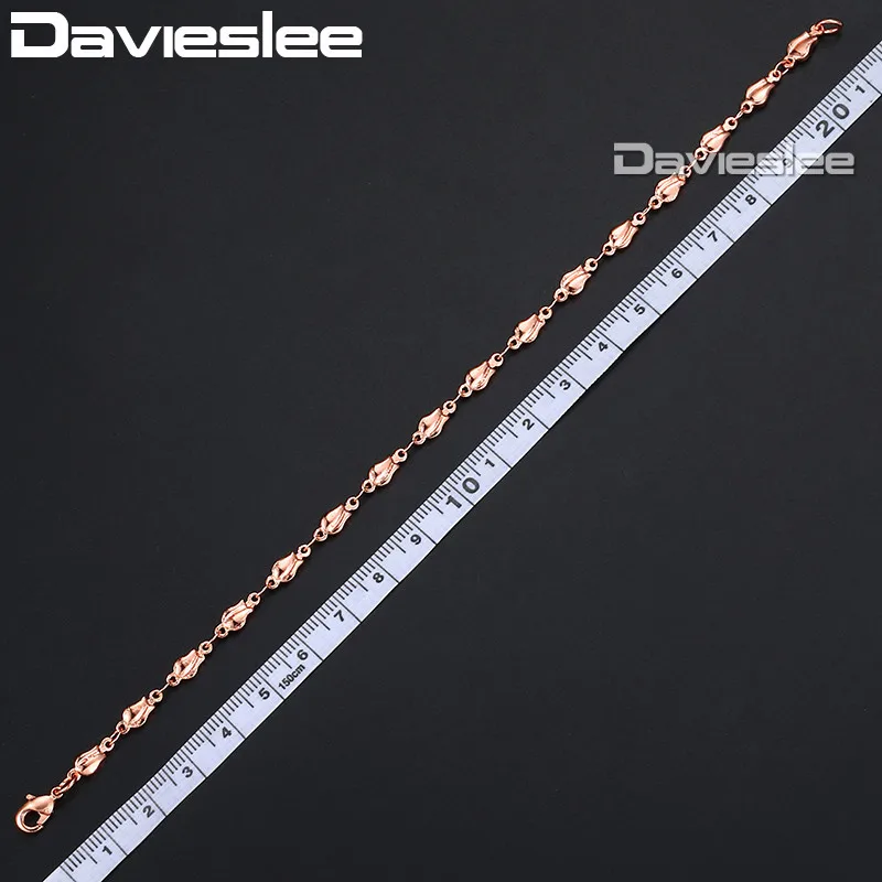 Davieslee Trendy Gift Bracelet For Women 585 Rose Gold Color Tulip Bud Bead Link Women\'s Bracelet Jewelry 4mm 18cm 20cm GB394A