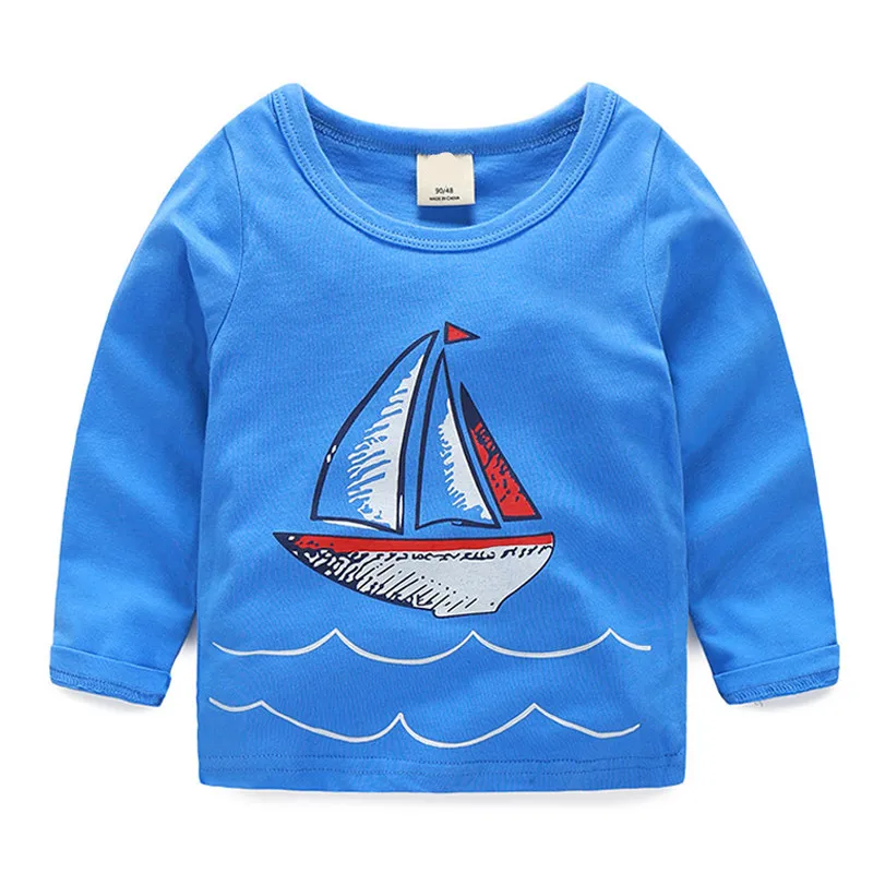 2023 Spring Autumn Children'S Clothing Baby Boys Roud Neck Long-Sleeve Cotton Carton Print T-Shirt Basic Shirt Tops For Kids