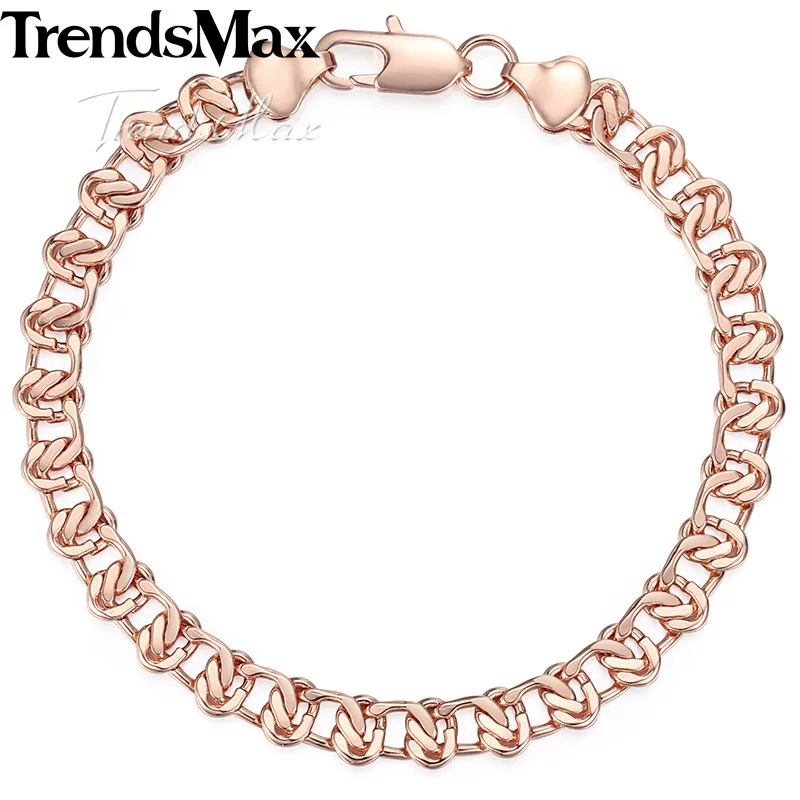 Trendsmax 585 Rose Gold Yellow White Gold Color Womens Bracelet Curb Cuban Snail Chain 8mm 18cm 20cm GB271A