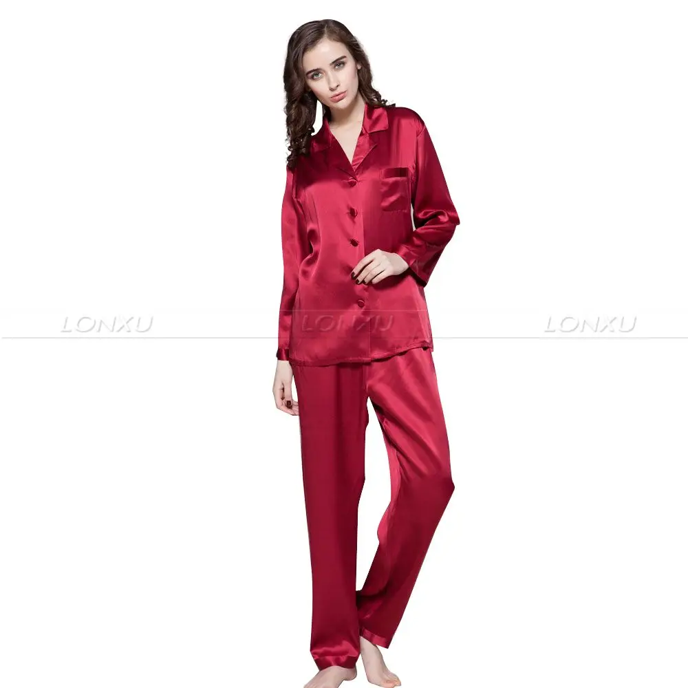 Ensemble de pyjama en Satin de soie pour femmes, vêtements de nuit, couleur unie, S,M, L, XL, 2XL, 3XL, toutes saisons