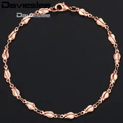 Davieslee Trendy Gift Bracelet For Women 585 Rose Gold Color Tulip Bud Bead Link Women's Bracelet Jewelry 4mm 18cm 20cm GB394A