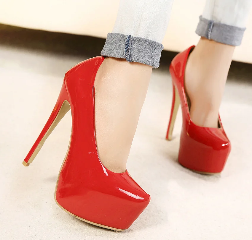 Big Size 35-44 brand women Super High Heels 15cm shoes platform shoes pumps Wedding Party lady patent leather sexy shoes MC-42