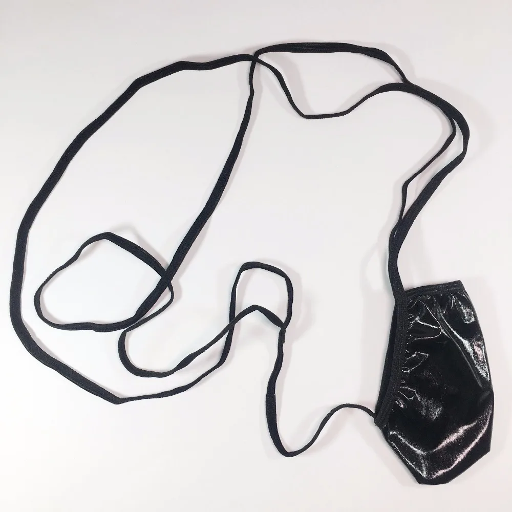 G366V Hot Mens Pouch Thong Suspender PVC Faux Leather Black Mens Pouch Suspender