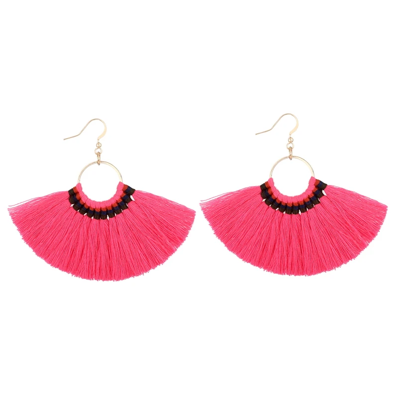 LOVBEAFAS Bohemian Handmade Tassel Earrings For Women Vintage Long Drop Boho Earrings Cotton Rope Weave Fringe Sector Jewelry