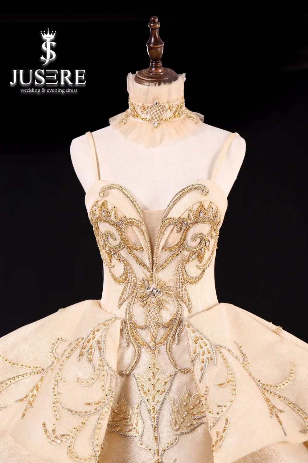 Jusere Emas Mewah Pernikahan Gaun Strapless Backless Katedral/Royal Kereta Pengantin Gaun Pesta Putri Gaun Vestido De Noiva