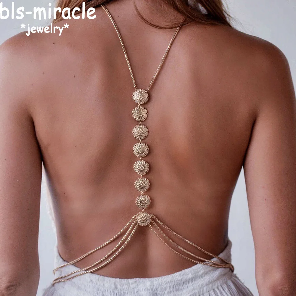 Bls-miracle Bohemia Fashion Jewelry Gold Color Punk Flower Body Chain For Women Sexy Statement Body Chains Accessories BN-11