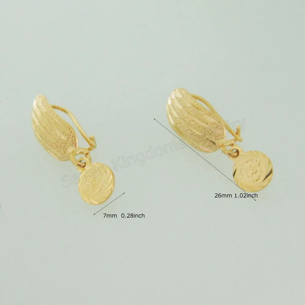 CARVED SCRUB ROUND MUSLIM MONEY SIGN DANGLER DIMENSION 26mm*7mm YELLOW GOLD PLATED FINGER NAIL STUD EARRING GREAT GIFT