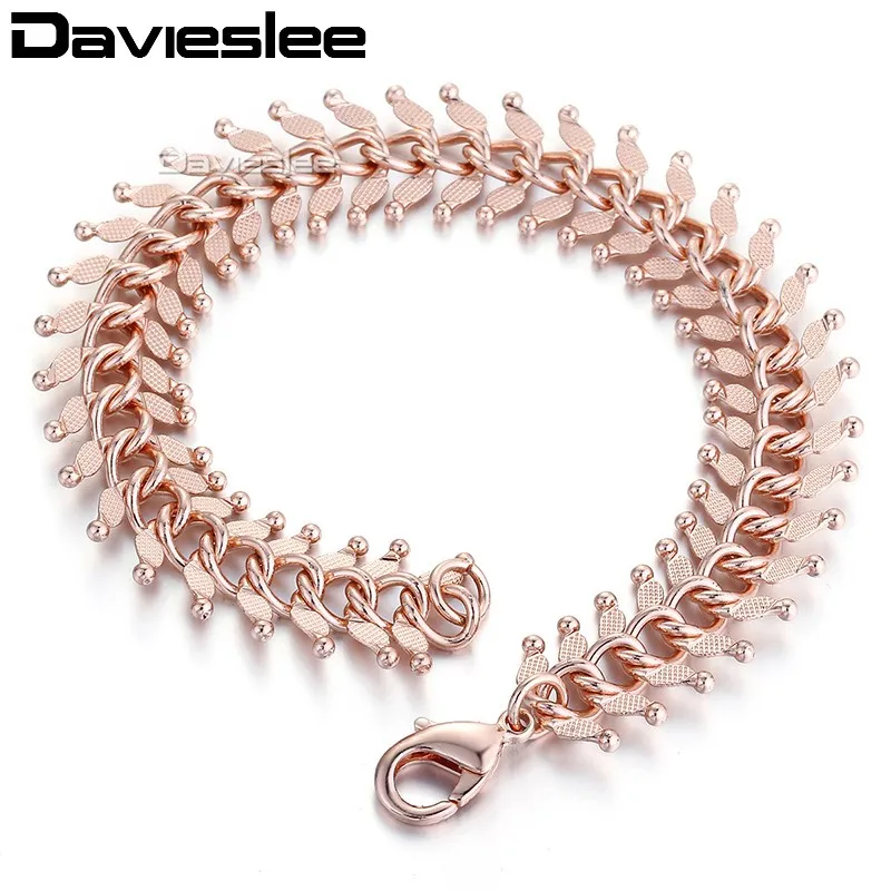 585 Rose Gold Color Womens Bracelet Chain Hammered Centipede Design 14mm 18-25cm GB275