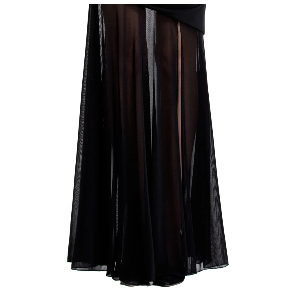 Angel-Fashions Vrouwen Een Schouder Geplooide Kralen Ruches Maxi Lange Avondjurk Transparante Bodycon Wrap Party Gown