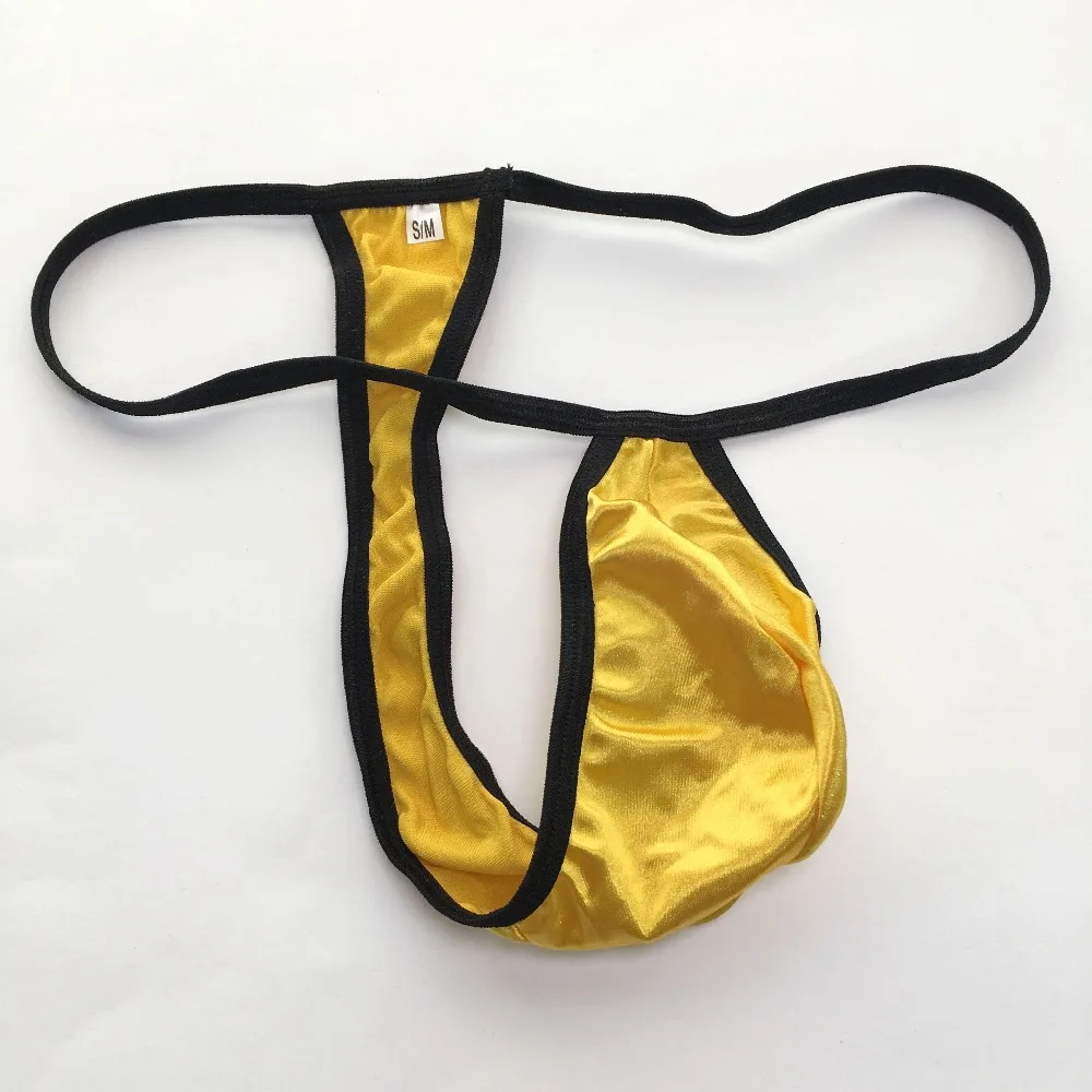 G2029 Hot Mens Sexy String Pouch Thong Shiny Satin Knit Thong Back