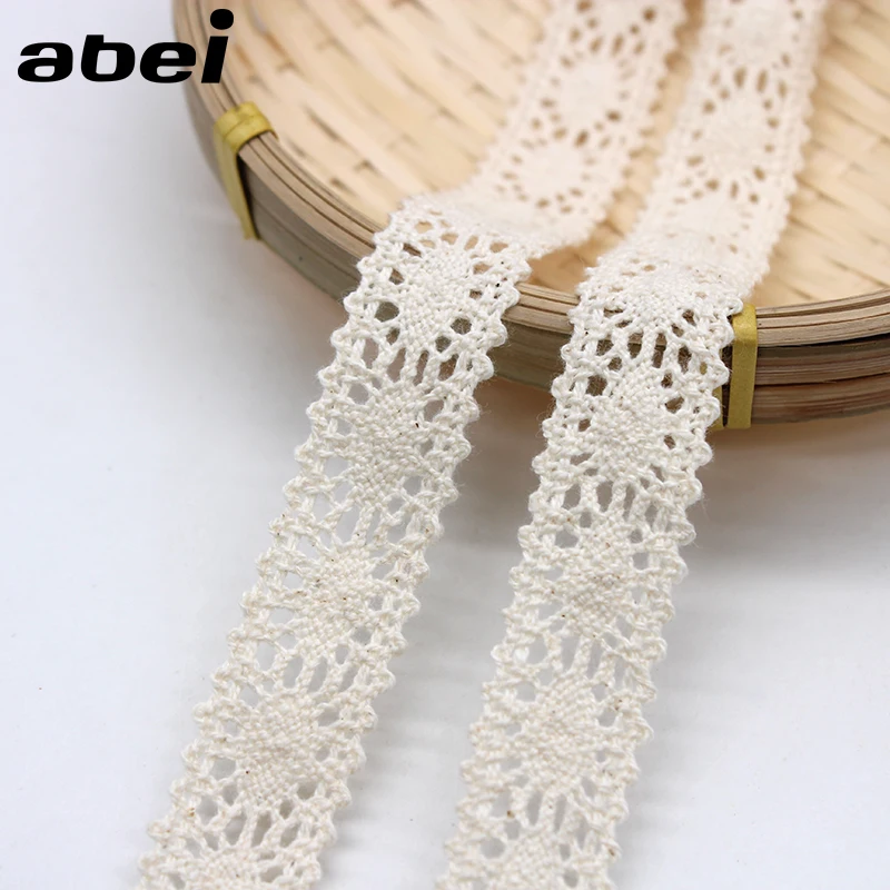 2cm 10yards/lot Embroidered Lace trims Beige Cotton Lace Ribbon for Home Wedding Clothes DIY Patchwork Handmade Sewing Material