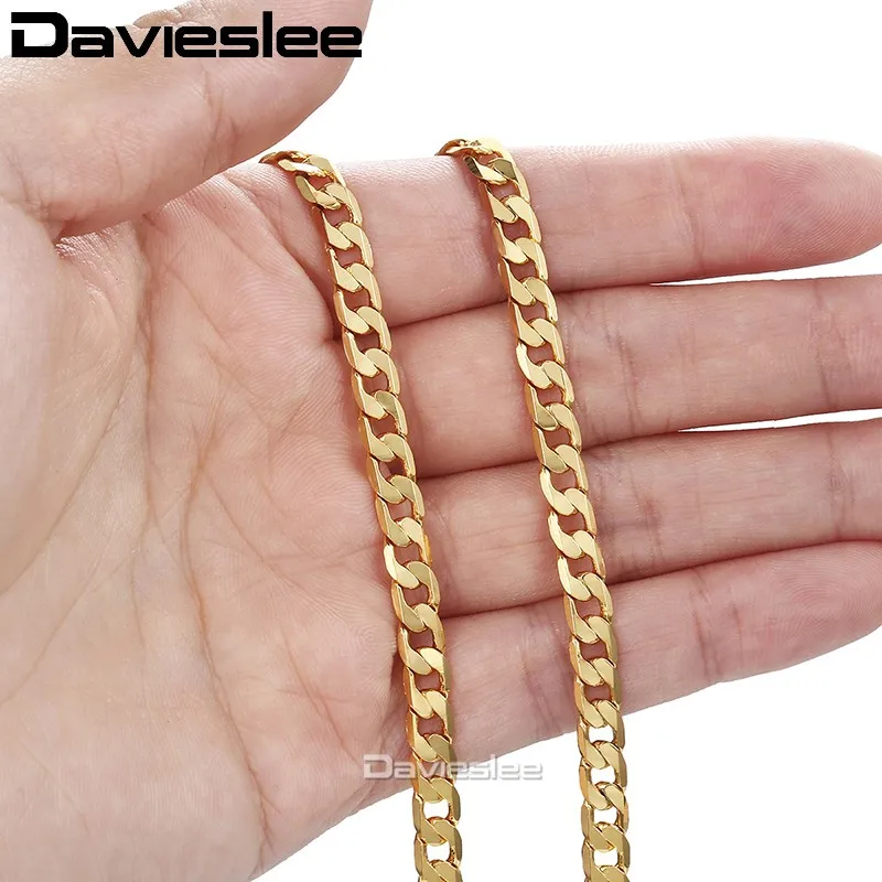 Davieslee Mens Necklace Chain Rose White Gold Color Curb Chains Cuban Link Chian Necklaces for Men Jewelry 5mm 45-70cm LGNM89