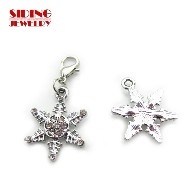 2018 New 10pcs/lot Crystal Snowflake Dangle Charms Lobster Clasp DIY Bracelet Necklace Pendant Jewelry Hanging Charms