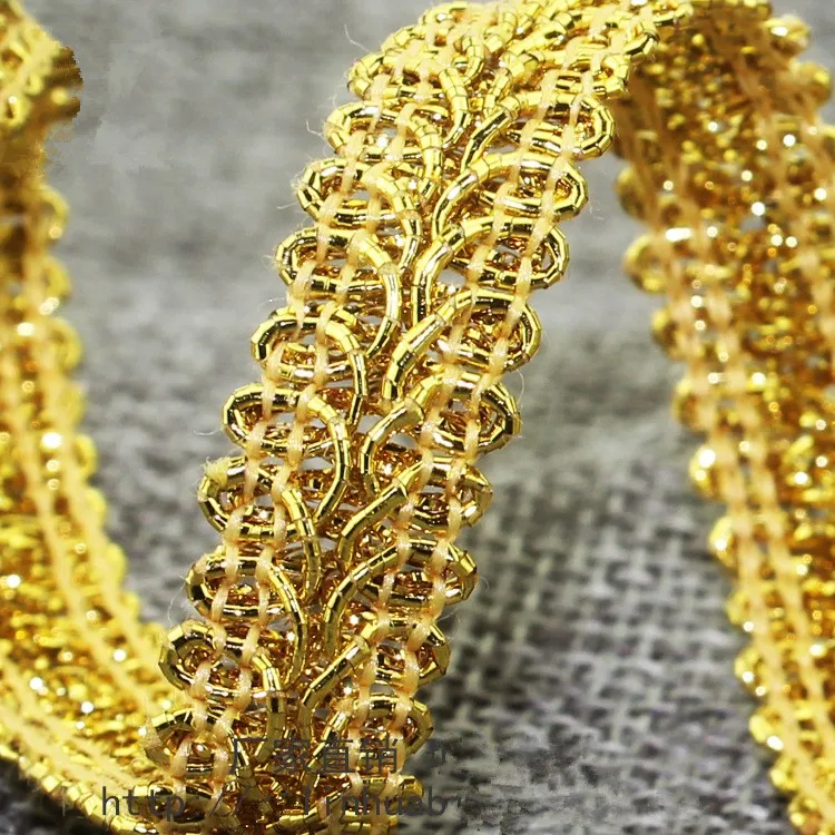 1.3cm Wide Gold Line Lace Fabric Centipede Lace Trim Clothing Textiles Curved Edge Sew Webbing