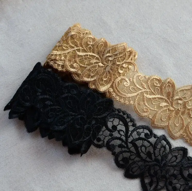 2 Meters Gold Red Black Color Embroidered Lace Wedding Dress Accessories Lace Trim Beautiful Lace Fabric