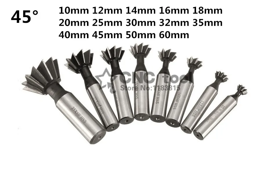 1PCS 45 Degree HSS Dovetail Cutter End Mill Milling 10mm 12mm 14mm 16mm 18mm 20mm 25mm 30mm 32mm 35mm 40mm 45mm 50mm 60mm