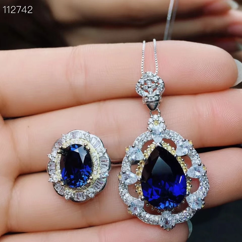 KJJEAXCMY exquisite jewelry 925 sterling silver inlaid natural sapphire ring necklace pendant suit support detection