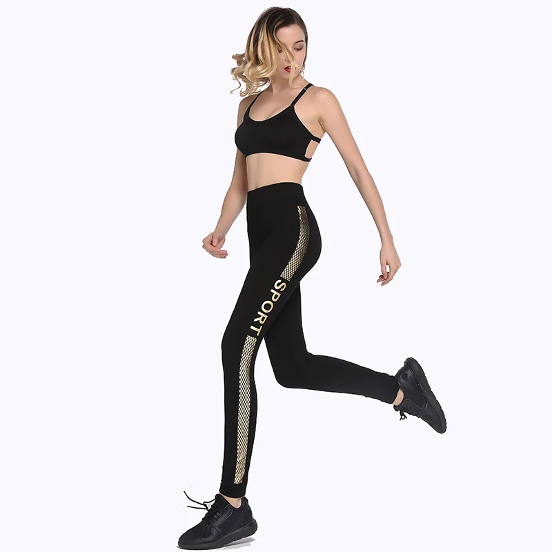 Leggings College de lettres rayées pour femmes, pantalons de sport décontractés, grande taille