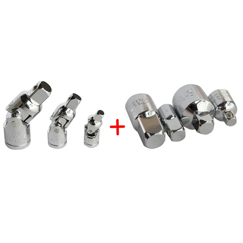 3PC Universal Joint & 4PC Socket Ratchet Converter Reducers Adaptors  1/2