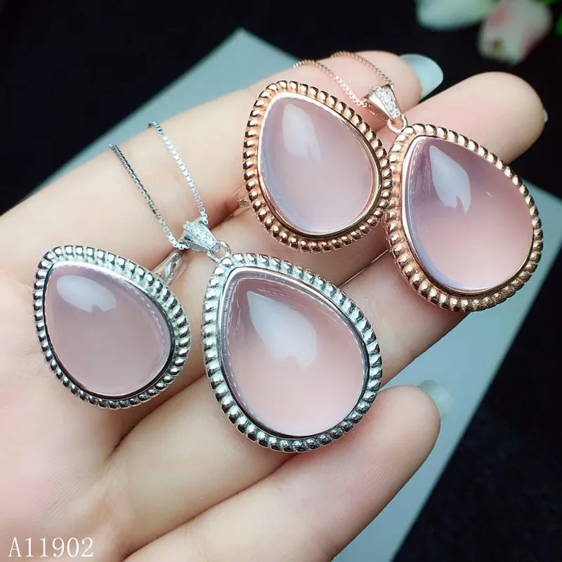 

KJJEAXCMY boutique jewels 925 sterling silver inlaid natural gemstone Furong stone female ring necklace pendant support test