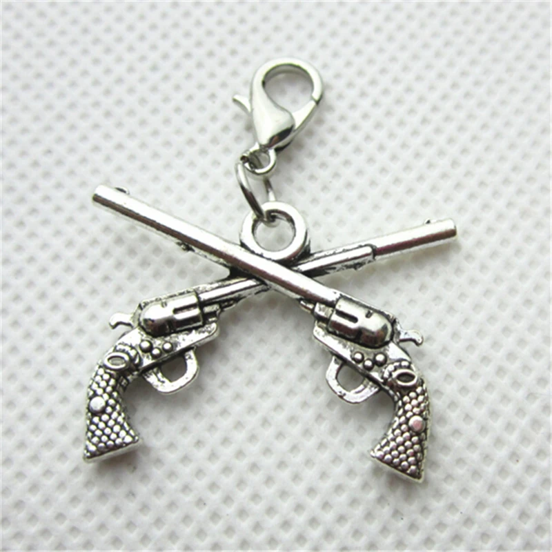 Hot Selling 20pcs/lot Two Guns Dangle Charms Lobster Clasp Charms DIY Bracelet&Bangles Jewelry Accessory Hanging Charms