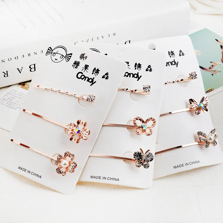 1pack=4PCS Korean Hairpins Women Girls Crystal Rhinestone Hair Clip Barrette Hairpin Hairband Clamp Barrettes Hair Accessories