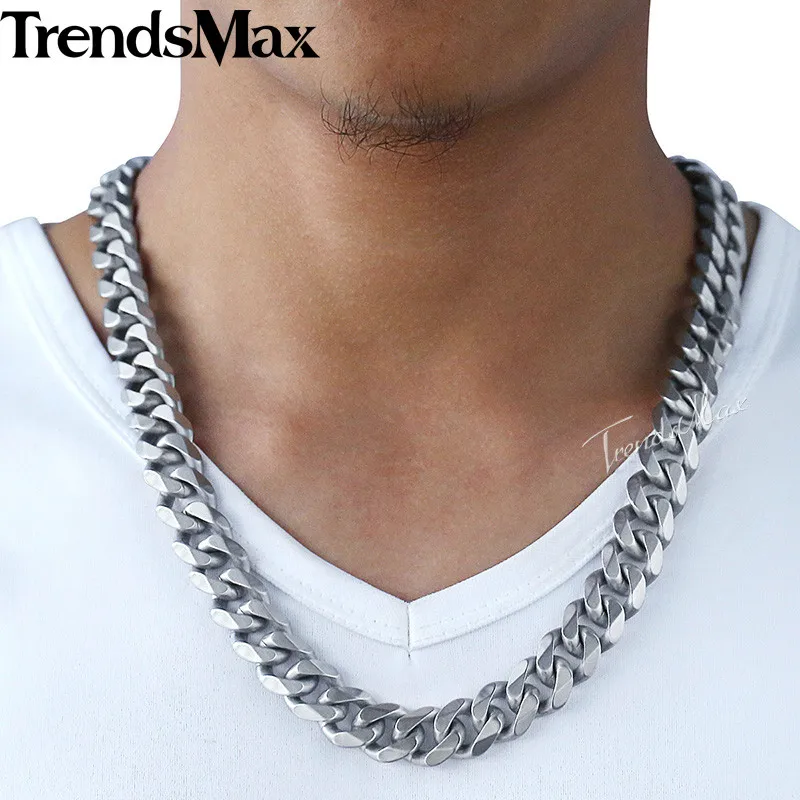 15mm Matte Jewelry Set Mens Bracelet Necklace Silver Color  316L Stainless Steel Cut Curb Cuban Link Chain HS42