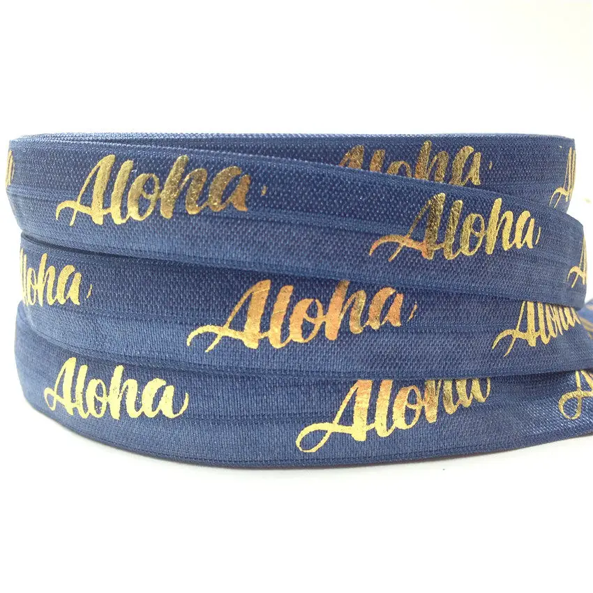 5Yards 5/8 Aloha Gold Foil print fold over elastic wholesale DIY Craft elastic band foe handmade webbing 14 colors for pick