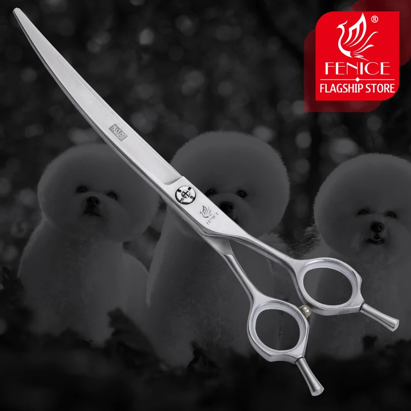 Fenice 7.5 inch Professional Curved Dogs Grooming Scissors Pets Hair Cuttings Shears Japan 440c Stainless Steel