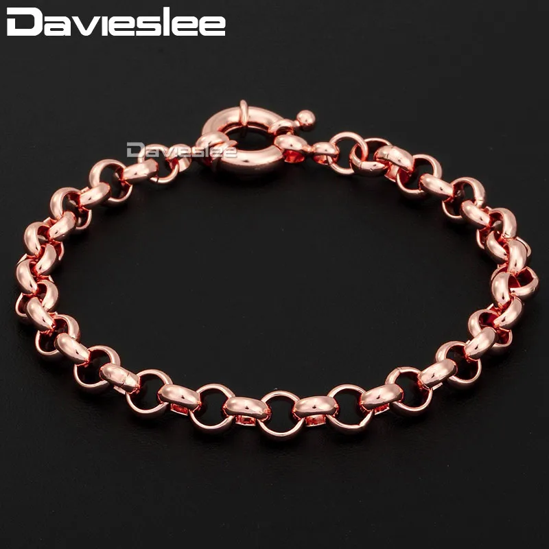 585 Rose Gold Color Womens Bracelet Chain Rolo Link Sailor Clasp 6mm 18cm 20cm 23cm 25cm GB212