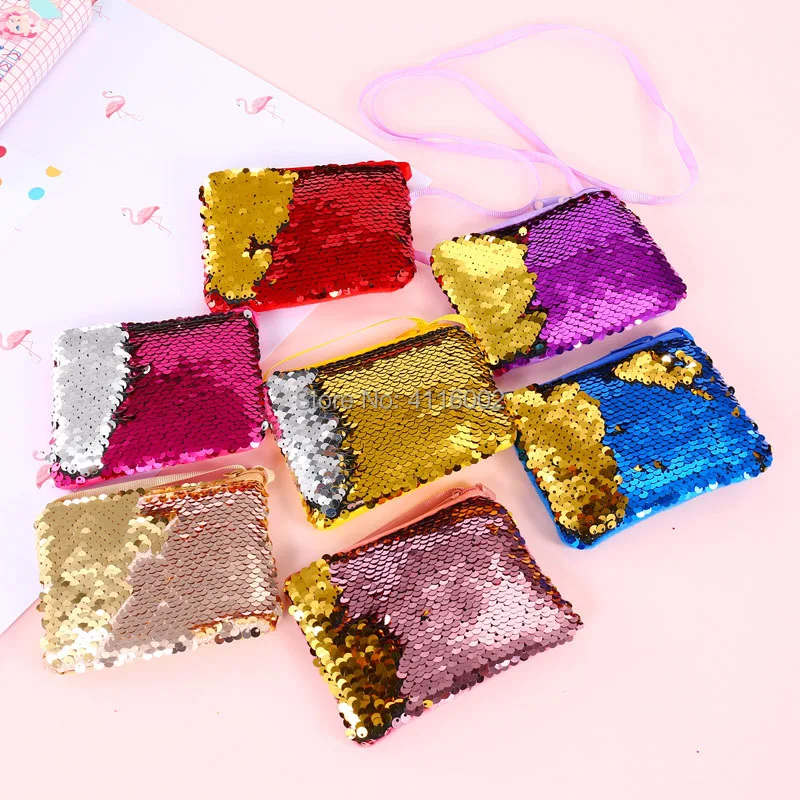 Women Square Sequins Coin Purse Pocket Sling Money Change Purse Hanging Card Holder Wallet Bags Pouch For Kids Gifts