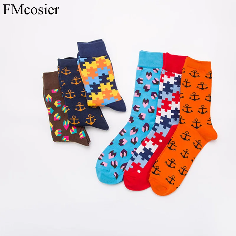 

6 Pairs Autumn Winter Funny Cotton Colorful Mens Socks For Men Art Meias Chaussette Homme Sokken Calcetines lot 42 44 46