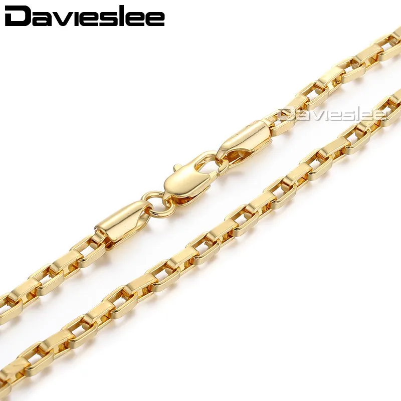 Davieslee Gold Color Box Chain Necklace for Men Women Wholesale Fashion Jewelry Gift Mens Necklaces Chains 3mm 18-36inch LGN376