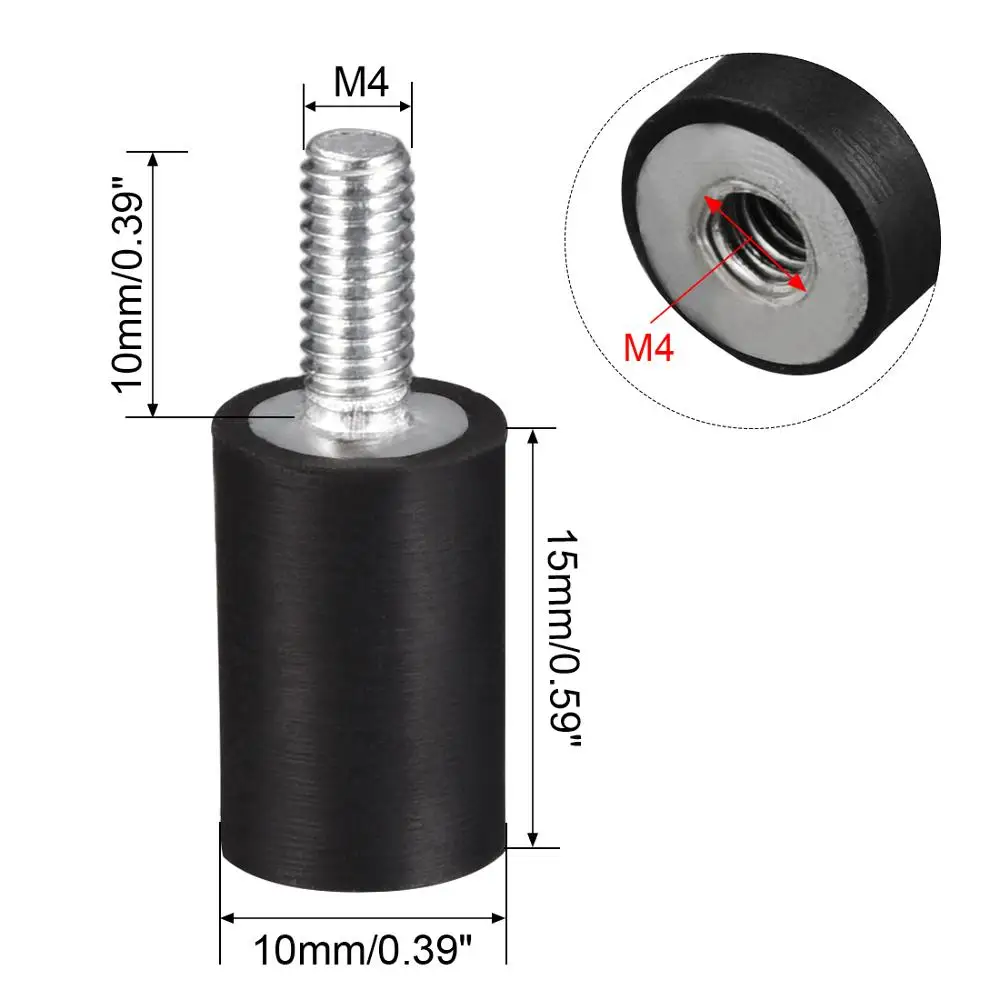 UXCELL 8 pcs M4/6 D15 Filo Maschio Femmina Supporti In Gomma Cilindrico di Vibrazione Isolatori Ammortizzatore Nero Placcato Zinco