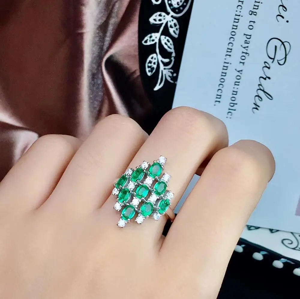 KJJEAXCMY boutique jewelry 925 sterling silver inlaid natural emerald green emerald female luxury ring support detection