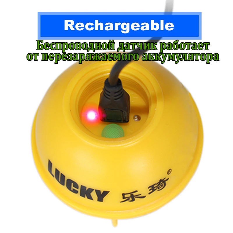 LUCKY FFW718LA беспроводной эхолот для рыбалки, беспроводной датчик работает от перезаряжаемого аккумулятора, отображает температура воды; глубина; рельеф дна; место скопления рыб и косяков рыб различных размеров
