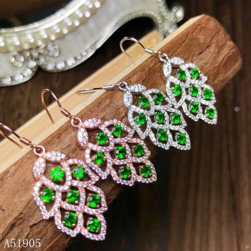 

KJJEAXCMY boutique jewelry 925 sterling silver inlaid natural diopside female models luxury earrings support detection