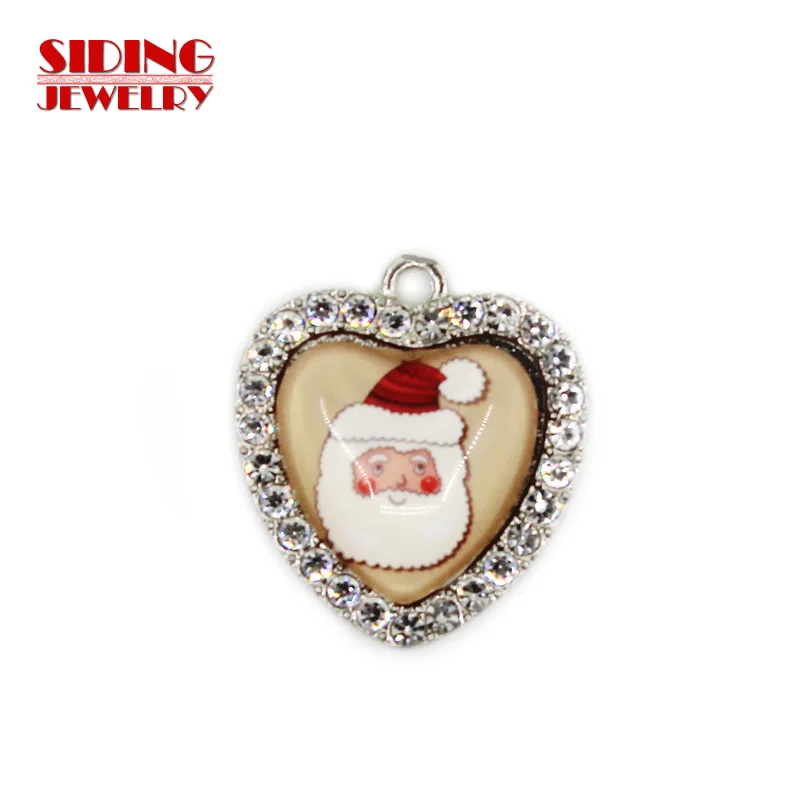 2018 New Arrival 10pcs/lot Father Christmas 8 Crystal Heart Dangle Charm DIY Bracelet Necklace Pendants Jewelry Hanging Charms