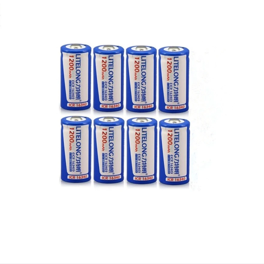 

8pcs/lot Large capacity 3.7V 1200mAh ICR 16340 rechargeable lithium battery glare flashlight lithium battery