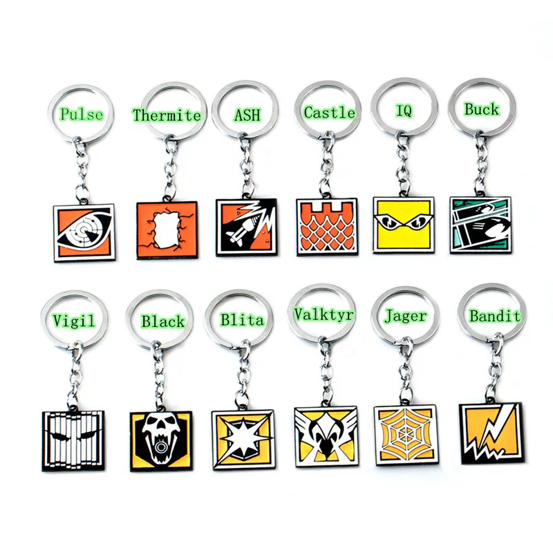 A Lot/12pcs Game Rainbow Six Siege Keychain For Men Women ASH Buck ELA Key Chain Game Anime Keyring Holder Porte Clef Jewelry