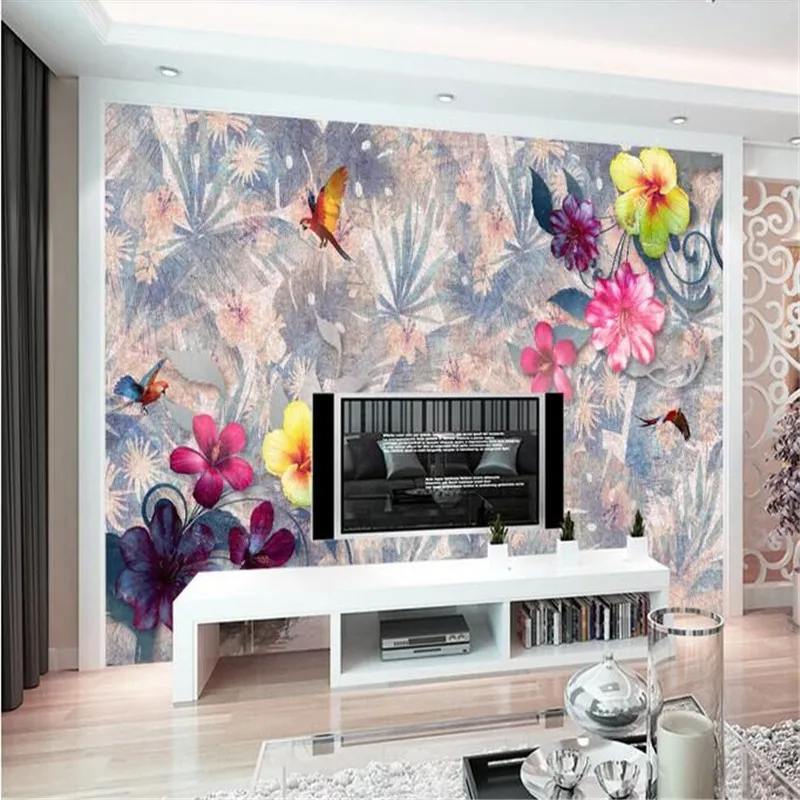 

Rain Forest Flower Retro Background Wall Factory Wholesale Wallpaper Mural Custom Photo Wall