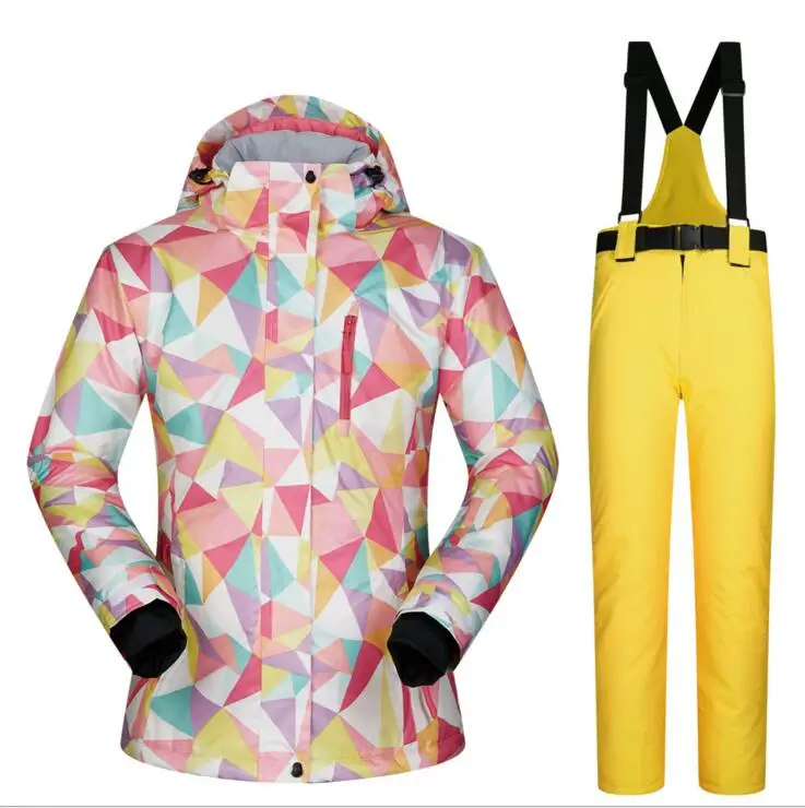 Conjunto de traje de esquí colorido para mujer, impermeable, a prueba de viento, transpirable, escalada, Camping, invierno, snowboard al aire libre